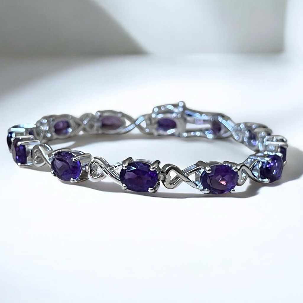 Sterling Silver Amethyst Purple Tennis Bracelet 925 Jewelry